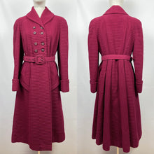 Load image into Gallery viewer, Original 1940s Double Breasted Burgundy Red Belted Coat by Barnett-Hutton - Bust 36 37 38