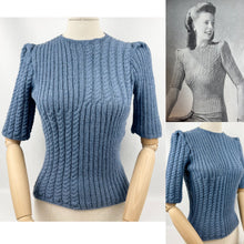 Load image into Gallery viewer, 1940's Reproduction Rib and Cable Knit Jumper in Soft Blue - Bust 36 38 40