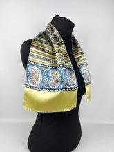 Load image into Gallery viewer, Original 1930's Yellow, Green and Blue Paisley Stripe Satin Scarf or Headscarf
