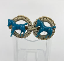 Load image into Gallery viewer, Original 1940s Blue and White Make Do and Mend Brooch with Pair of Horses