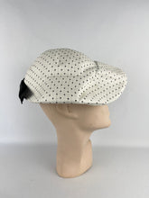 Load image into Gallery viewer, Original 1950s White and Black Straw Hat with Fabulously Shaped Crown and Bow Trim *