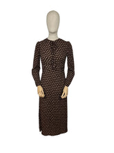 Load image into Gallery viewer, Original 1930's Brown and Cream Crepe Long Sleeved Dress - Bust 32 34