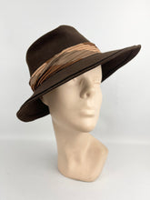 Load image into Gallery viewer, Original 1940's American Made Dark Brown Felt Fedora with Stripe Trim - Draper Saks