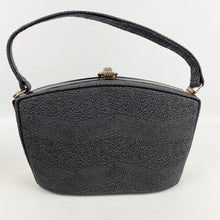 Load image into Gallery viewer, Original 1940s Black Embossed Plastic Box Bag Made to Look Like Corde