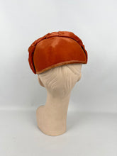 Load image into Gallery viewer, RESERVED Original 1950’s Rust Cotton Velvet Half Hat with Double Bow Trim - Perfect for Autumn