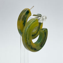 Load image into Gallery viewer, Vintage 1940's 1950's Green Spinach Bakelite Hoop Earrings for Pierced Ears