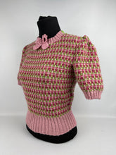 Load image into Gallery viewer, Reproduction 1940s Waffle Stripe Jumper in Pink and Green Knitted from a Wartime Pattern - B 36 38 40