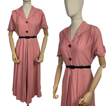 Load image into Gallery viewer, Original 1950's Dusky Pink Day Dress with Burgundy Buttons - Bust 36