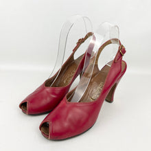 Load image into Gallery viewer, Original 1940's Cherry Red Leather Peep-toe Sling-back Heels - UK 3.5 4