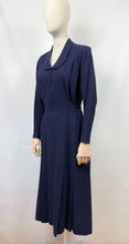 Load image into Gallery viewer, Original 1930s Belted Navy Wool Day Dress with Long Sleeves - Bust 40 41 42