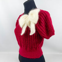 Load image into Gallery viewer, 1930's Reproduction Hand Knitted Lace Jumper in Holly Berry Red Alpaca and Ecru Mohair - Bust 34 36