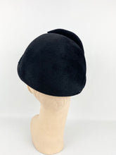 Load image into Gallery viewer, Original 1950s Inky Black Felt Skull Cap with Glass Beads - Lovely Vintage Hat