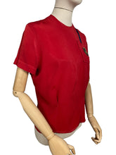 Load image into Gallery viewer, Original 1940's Red Silk Crepe Blouse by Mel Hahn & Gilbert with Paste, Faux Pearl and Soutached Shield Detail - Bust 36 38