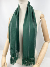 Load image into Gallery viewer, Original 1940's Forest Green Artificial Silk Scarf with Black and White Print by Tootal - Great Christmas Gift