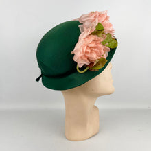 Load image into Gallery viewer, Original 1950's Forest Green Hat with Beautiful Pink Floral Trim - Jolly & Son Ltd Bath