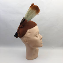 Load image into Gallery viewer, 1930s Chestnut Felt Hat with Matching Hat Pins and Huge Double Feather Trim
