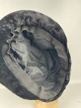 Load image into Gallery viewer, Original 1930s Close Fitting Black Velvet Hat with Padded Brim and Paste Trim