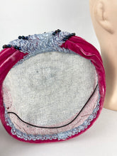 Load image into Gallery viewer, Original 1950s Ice Blue Straw Hat with Pink Velvet Trim and Blue Beading *