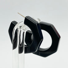 Load image into Gallery viewer, Vintage 1940's 1950's Dark Green Bakelite Hexagon Hoop Earrings for Pierced Ears