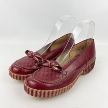 Load image into Gallery viewer, Original 1940's 1950's Ox Blood Red Leather Slip on Shoes with Bow Trim - UK 4.5 *