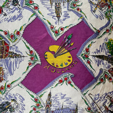 Load image into Gallery viewer, Vintage Artificial Silk Scarf with Tulips, Artist Palette and Tourist Attractions - Holland Tourist Piece - Great Turban or Headscarf