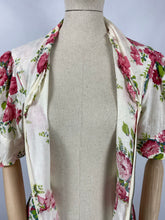 Load image into Gallery viewer, Original 1940s White Hostess Gown with Pretty Pink Rose Print - Great Maxi Dress - Bust 36" 38"