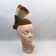 Load image into Gallery viewer, 1930s Chestnut Felt Hat with Matching Hat Pins and Huge Double Feather Trim