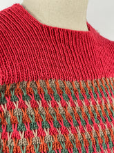 Load image into Gallery viewer, Reproduction 1940’s Hand Knitted Striped Jumper in Cherry Red, Ivy, Rust and Dune - Bust 32 34