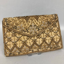 Load image into Gallery viewer, 1950s French Made Clutch Bag - Heavily Beaded with Gold Beads and Pearls