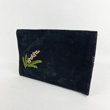 Load image into Gallery viewer, Original 1940's Fine Black Grosgrain Clutch with Faux Pearl and Silk Floral Embroidery