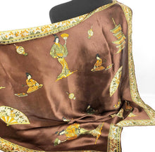 Load image into Gallery viewer, Vintage Satin Headscarf with Japanese Design of Ladies, Buildings and Fans