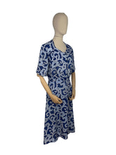 Load image into Gallery viewer, Wounded But Wearable Original 1940's Volup Two Tone Blue Summer Dress in Soft Linen - Much Loved - Bust 42 44