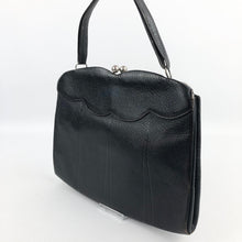 Load image into Gallery viewer, 1930s Midnight Blue Leather Handbag with Scalloped Detail