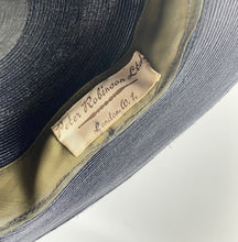 Load image into Gallery viewer, Original 1940's Dark Blue Lacquered Straw Hat with Net Covered Flower Trim by Peter Robinson *