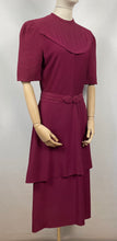 Load image into Gallery viewer, Original 1930s Belted Burgundy Crepe Tunic Dress with Pin Tucked Bodice and Sleeves - Bust 35 36