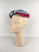 Load image into Gallery viewer, Original 1950s Ice Blue Straw Hat with Pink Velvet Trim and Blue Beading *