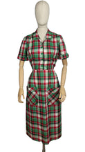 Load image into Gallery viewer, Original 1930's 1940's Fine Cotton Plaid Dress in Red, White and Green - Bust 36 38