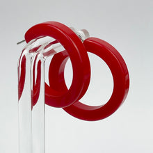 Load image into Gallery viewer, Vintage 1940's 1950's Bright Red Bakelite Hoop Earrings for Pierced Ears