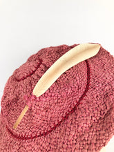 Load image into Gallery viewer, Original 1930s Salmon Pink Woven Hat with Celluloid Feather Trim