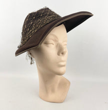 Load image into Gallery viewer, Original 1930's Warm Brown Felt Fedora with Squared Off Brim and Net Trim