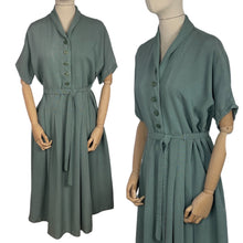 Load image into Gallery viewer, Original 1940's Volup Belted Day Dress in Sage Green Moygashel - Bust 40 42