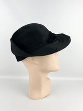 Load image into Gallery viewer, Original 1930's Austrian Made Inky Black Fur Felt Hat with Bow Trim