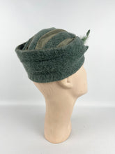 Load image into Gallery viewer, Original 1930's Sage Green Mohair, Crepe and Feather Turban Hat