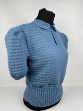 Load image into Gallery viewer, Reproduction 1940s Hand Knitted Jumper in Soft Blue with Smart Collar - Bust 38"