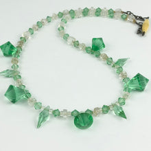 Load image into Gallery viewer, Original 1940s 1950s Green and Clear Faceted Glass Graduated Bead Necklace