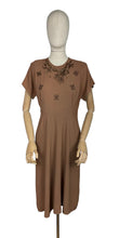 Load image into Gallery viewer, Original 1940’s Cafe Au Lait Crepe Dress with Bronze Beading - Perfect For Day or Evening Wear - Bust 36