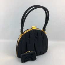 Load image into Gallery viewer, 1940s Black Grosgrain Bag with Gold Frame and Matching Purse - Made by Ingber