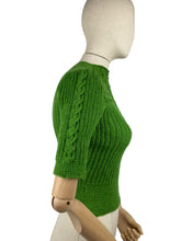 Load image into Gallery viewer, 1940's Reproduction Hand Knitted Cable Jumper in Green - Bust 32 33 34 35 *
