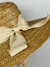 Load image into Gallery viewer, Original 1940's Natural Straw Sun Hat with Cream Grosgrain Trim - 1940's Bonnet *