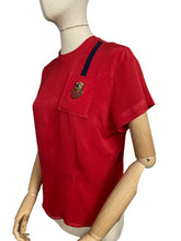 Load image into Gallery viewer, Original 1940's Red Silk Crepe Blouse by Mel Hahn & Gilbert with Paste, Faux Pearl and Soutached Shield Detail - Bust 36 38